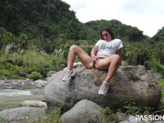 Amazing beauty model play with pussy outdoor - PassionBunny