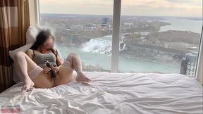 Solo Masturbating in front of the window with falls view