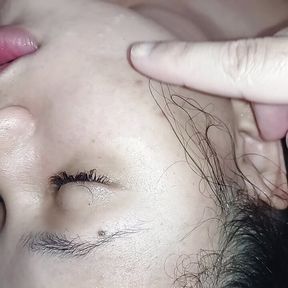 fucking the bitch&#039;s face, masturbating me and filling her with creampie