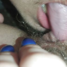 licking a beautiful hairy pussy