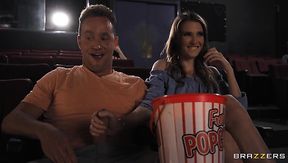 Horny beauty fucks her date in the movie theater till facial