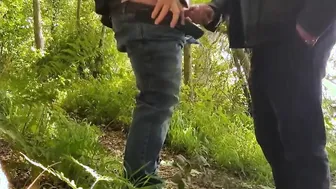 Outdoor Cruising Blowjob and Wank with Two Guys