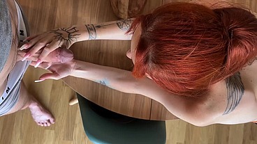 Hot redhead whore fucked on the table