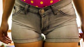 Hot Latina in Thight Shorts Strips and Play with Dildo in POV