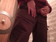 Peeing in a public fancy toilet