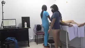 A nurse and a doctor seduce the patient and then end up fucking on the stretcher