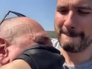 Surprising my boy with some spontaneous outdoor gloved breath control