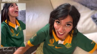 Cute rugby fan Aaliyah Yasin sucks cock for huge facial