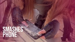 SMASHES PHONE Baby Di crushes phone in high heels
