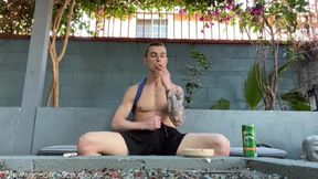 Public Outdoor Smoking Masturbation Bisexual Big Dick Muscle Stud Step daddy Smoking Hot Guy Jerking Off