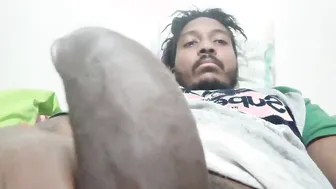 Big black cock solo stroke and cum