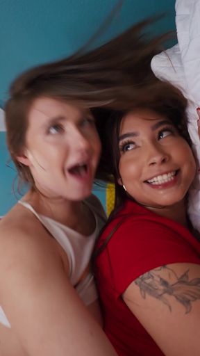 Three hot women share a big dick in doggy style group sex