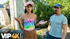 Dirty Russian Bitch Exposed Herself and Railed in Abandoned Building &mdash;  Hubby Watching