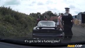 Fake Cop's Massive Dicks Destroy Strip Searched Slut in Public Threesome Cum Blast