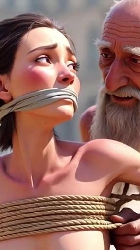 Public Street Bondage - Old Man Touching Helpless Horny Woman