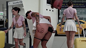 Airport security didn't go as planned and ended with Rough Anal sex with an employee. You should have read the flight rules. [AI-Modified]