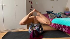 Perverted Head-Down Yoga In Sexy Bodysuit With Open Crotch