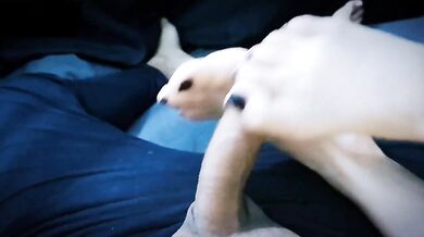 Cum drips down black nails toes she worships your soles