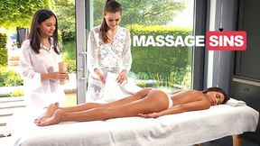 Three girls massage and sex at MassageSins