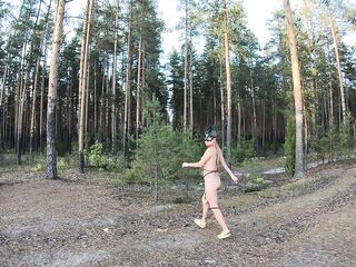 BDSM bunny walks in the forest