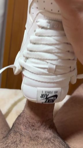 Hot fuck with my wife's Nike AF1 sneaker using the fleshlight and cumming inside   Clip 2