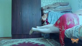 Playful Femboy Bending Forward in Short Denim Skirt