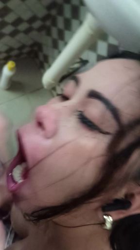 Big Tits MILF Giving Me a Stand up Position that My Cock Straight Ahead into her and Suck it and Cum into Her Mouth!