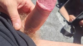 IN PUBLIC   HANDJOB IN PUBLIC AND A COCK LOADED WITH PISS - SHOW COCK TO EVERYONE