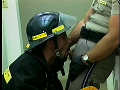 The policeman and the fireman are desperate to taste each other