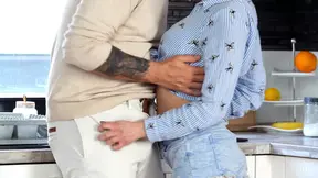 Horny babe stares at boyfriend's hard cock while eager to learn