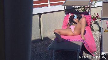 Caught spying my hot and young neighbor squirting on her terrace