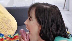 Sensual glam beautiful babe gives blowjob to clown before fucking