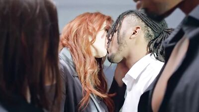 Dashing brunette and foxy redhead share a huge black dick