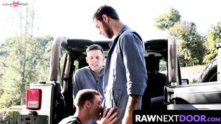RawNextDoor.com - Three tattooed jocks Carter Woods Justin Matthews Johnny Riley suck