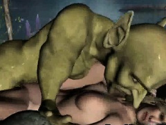 Foxy 3D blonde gets fucked outdoors by a goblin