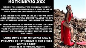 Large dong from mrHankey anal &amp_ prolapse by Hotkinkyjo in red dress on the rocks