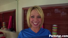 Blonde Hottie Brianna beach strips naked and sucks dick