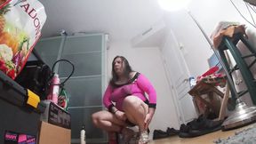 Cheap sissy Whore CD out on the balcony almost gets caught
