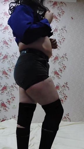 Short Black Jeans Big Bubble Butt Sexy Hot Ladyboy Crossdresser Sissy Femboy Big Ass Horny Cosplayer