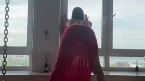 sexy hot yoga in red long dress