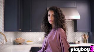 Petite curly teen shows stunning big ass