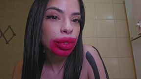Smeared red lipstick