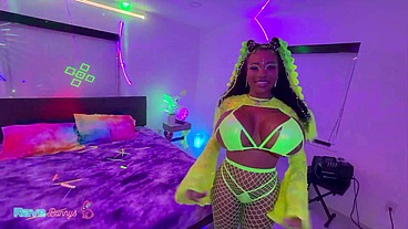 Ebony Beauty Tia Maria Gets Her Gigantic Boobs Covered With Cum!