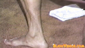 Kinky black hunk masturbates his hard shaft in vintage solo