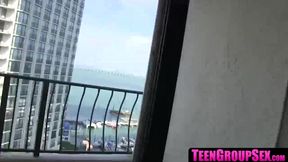 Wild teen fuck fest with lucky stud