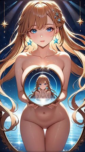 Starlit Reflections - Ai Girl Holding a Magical Mirror