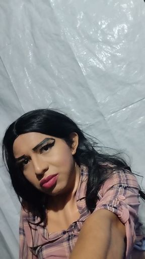Mexican naughty shemale smiling on camera for males