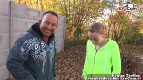 German skinny slut persuaded to cheat on the street