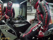 Biker Cums in Full Leathers on Bike