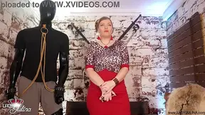 German OLDER WOMAN domina trains anal slave with a finger
